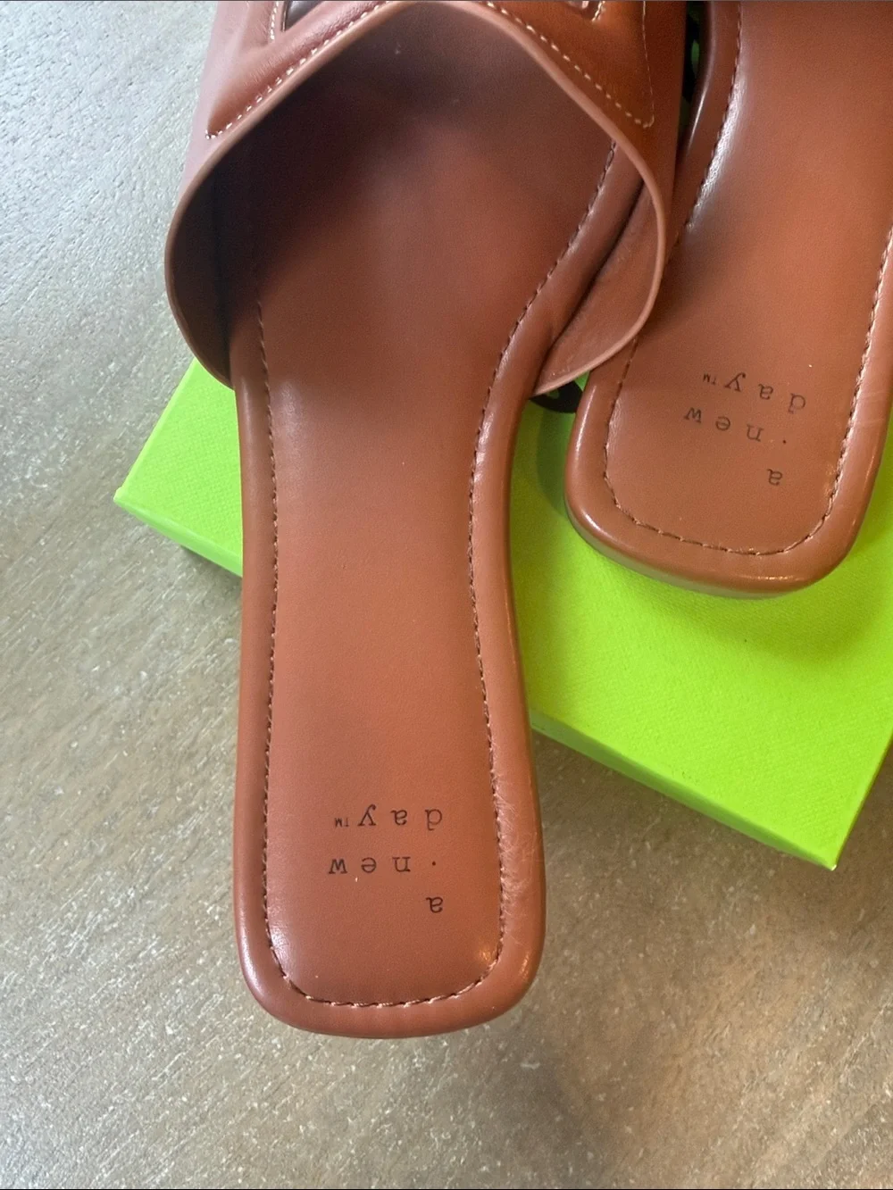 A New Day Cognac Slide Sandals with Decorative Cutout Strap